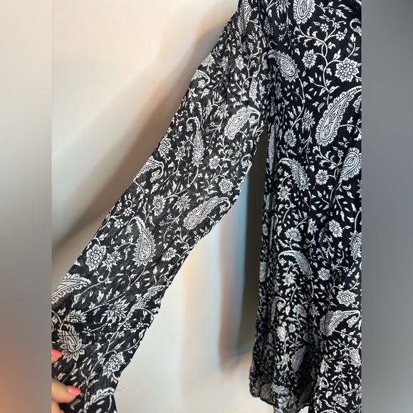 Sz XS Cleobella Betz Mini dress black white paisley long sleeve button down - Picture 6 of 12